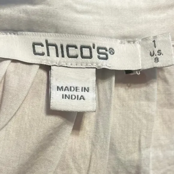 Chico’s White V-Neck Short Sleeve Cotton Poplin Top Peasant Style Size 2 US 8 - Picture 5 of 7